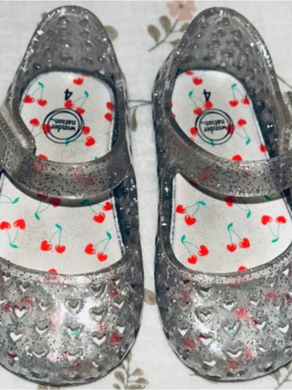 wonder nation Silver Glitter Jelly Mary Jane Sandals with Cherry Insole